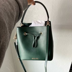 Dark green Michael kors bucket messenger purse